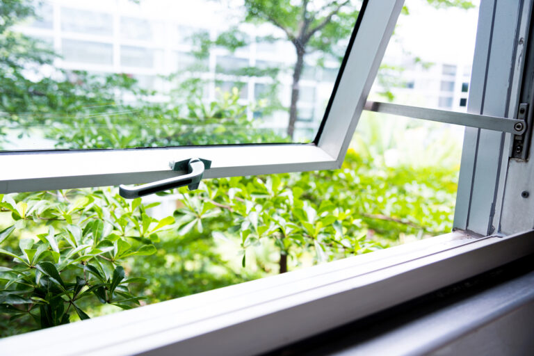 Office windows with garden view