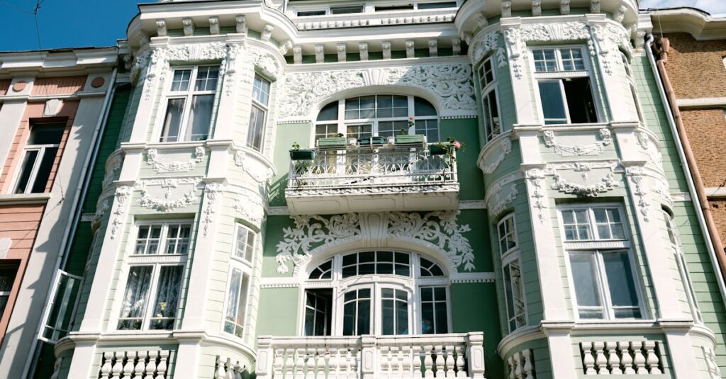 Beautiful ornate facade of a historic building in Varna, Bulgaria showcasing intricate architectural details.